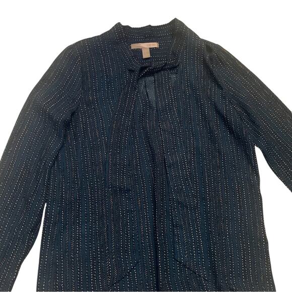 Tie Neck Long Sleeve Teal Blue Spot Print Blouse Top XS Polka Dot Office Work - Picture 3 of 11